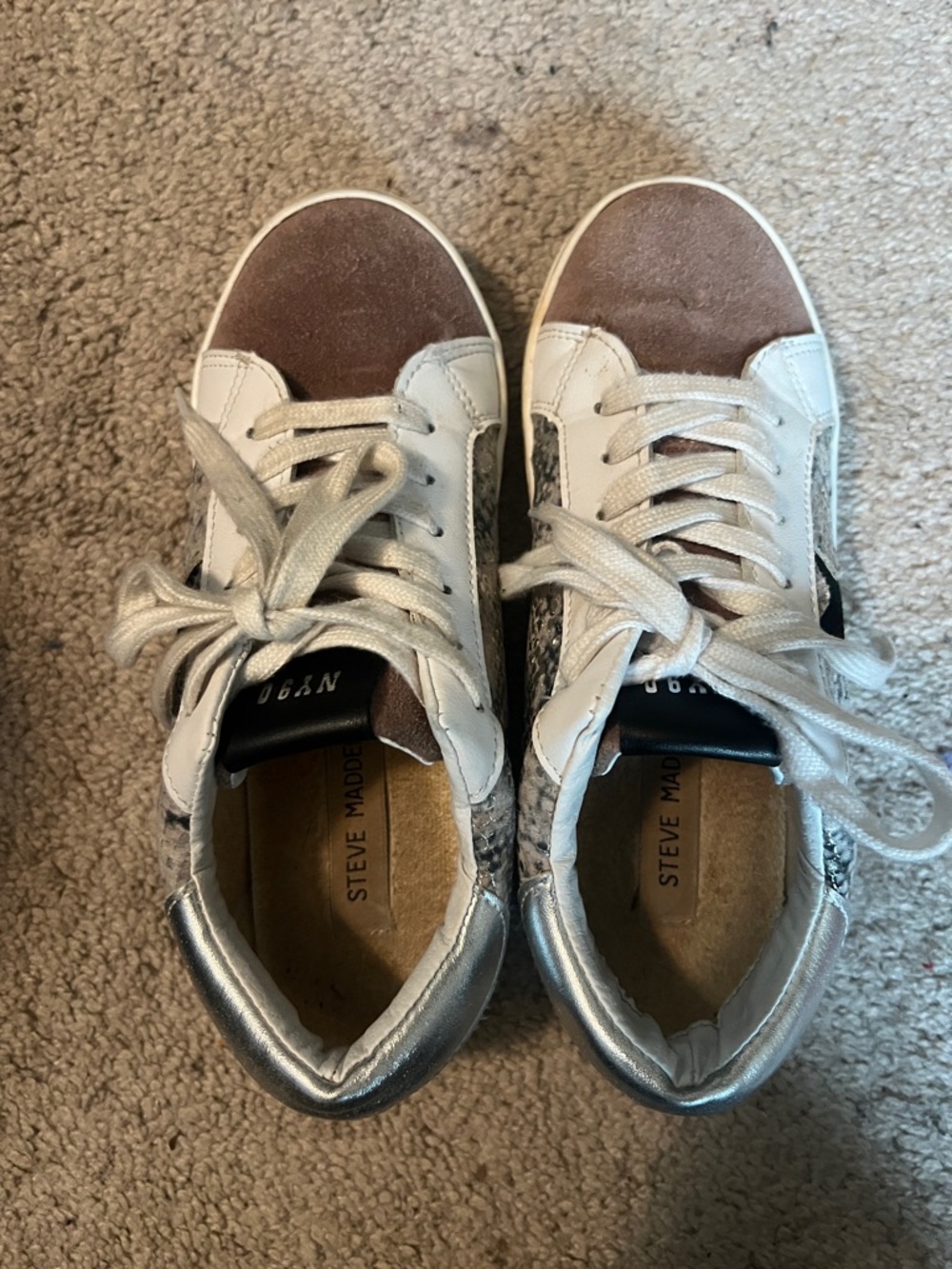 Steve Madden Kids White, Brown & Silver Fashion Sneakers